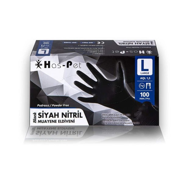 Has-Pet Nitril Pulverfrie hansker Svarte 100 stk - Large